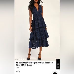 NWT Lulus Blue Jacquard Tiered Midi Dress